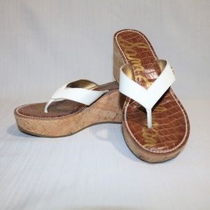 Sam Edelman Sz 6M Romy WHITE LEATHER Thong Wedges